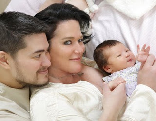 Portrait of Beatie, his wife, and their child