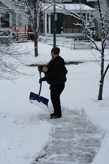 I shoveled snow while wearing Jacob in a carrier under my coat